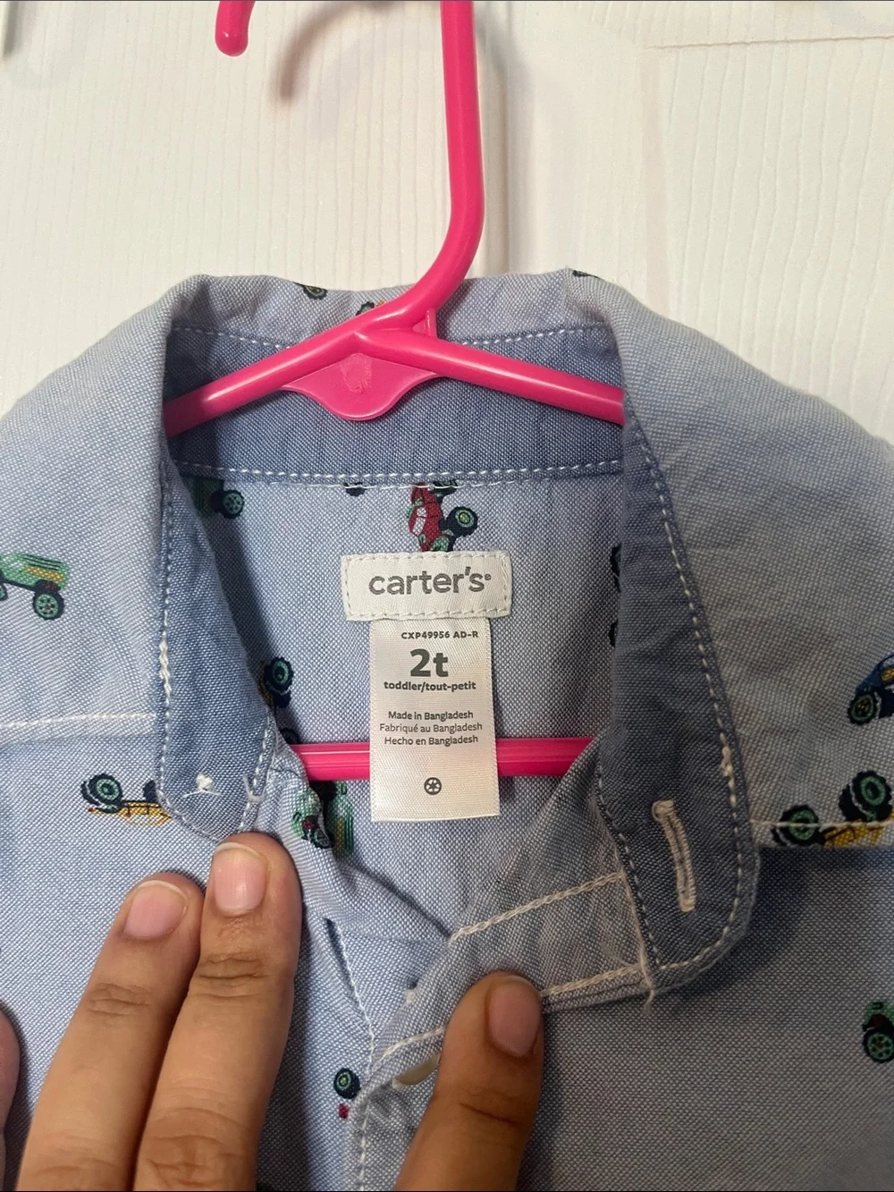Carter's Light Blue Button-Down Shirt with Tractor Motif
